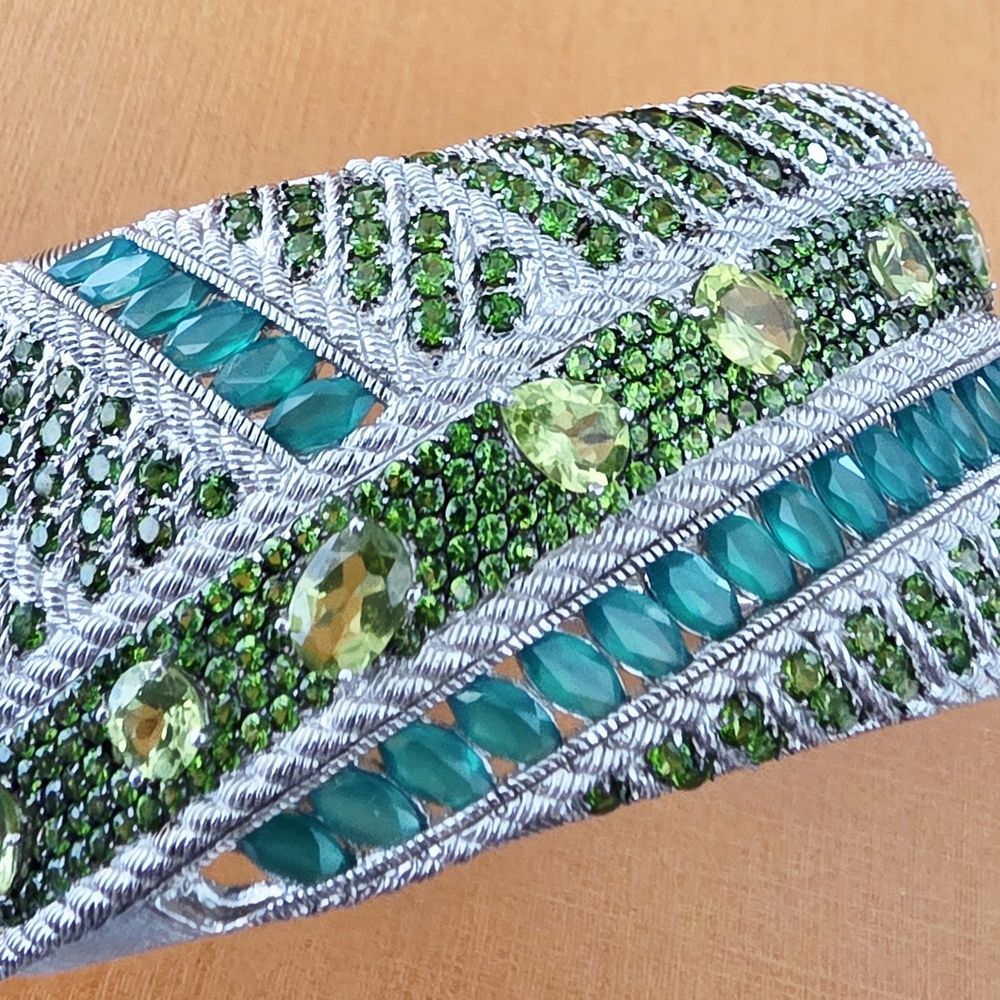 Judith Ripka Authentic Emerald & Silver and Silver Cuff Bracelet - Picture 6 of 9